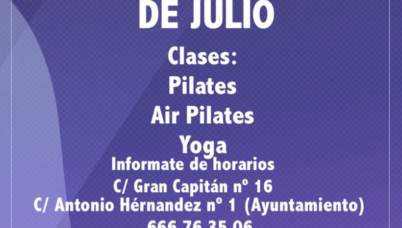 Abierto Julio Clases Yoga, Pilates, Air